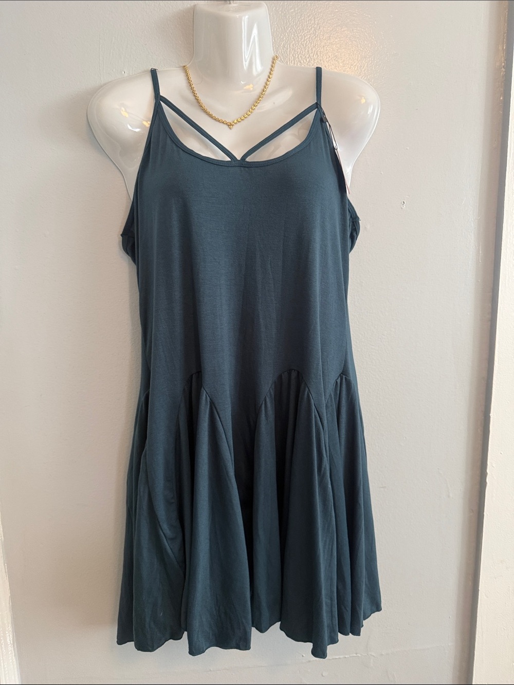 Strappy Dark Teal Swing Dress - Women